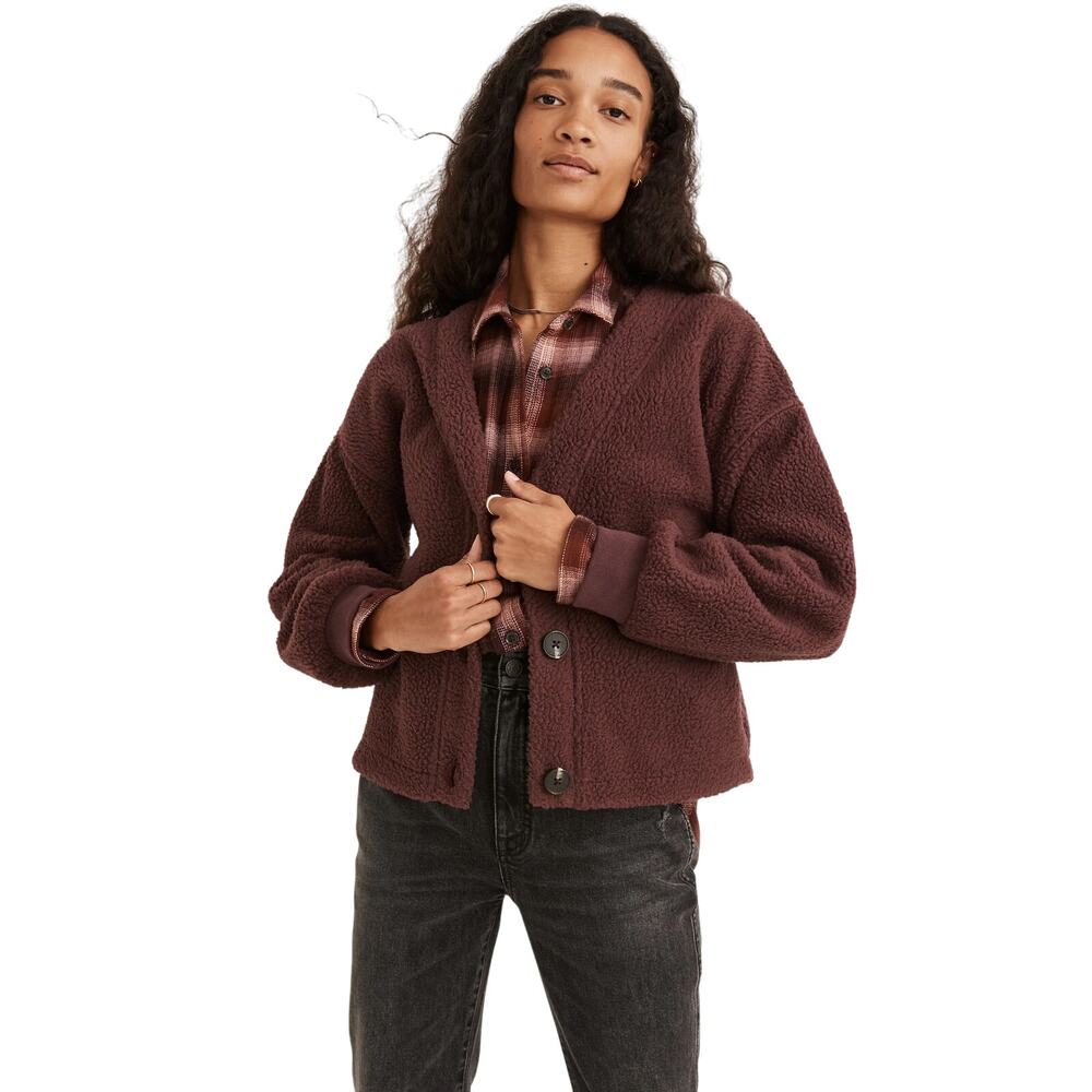 Madewell (Re)sourced Fleece Crop Cardigan Hot Cocoa size XS